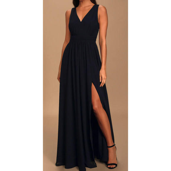 LULU'S L Thoughts of Hue Black Surplice Maxi Goddess Long Gown Dress NEW B152 - Picture 1 of 9